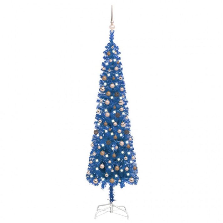 Árbol de Navidad denso equipado con luces LED y bolas 180 cm en color azul Vida XL