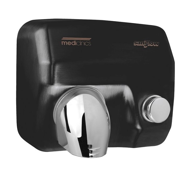 Secador de manual com botão de acionamento fabricado em aço de 4,6K de cor preto Saniflow Mediclinics