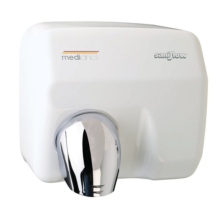 Secador de mãos automático fabricado em aço com acabamento Epoxy de cor branco Saniflow - Mediclinics