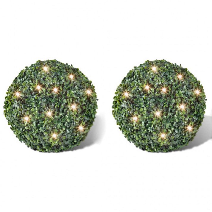 Pack de hoja artificial bola de poda con cuerda de LED solar de 35 cm color verde Vida XL