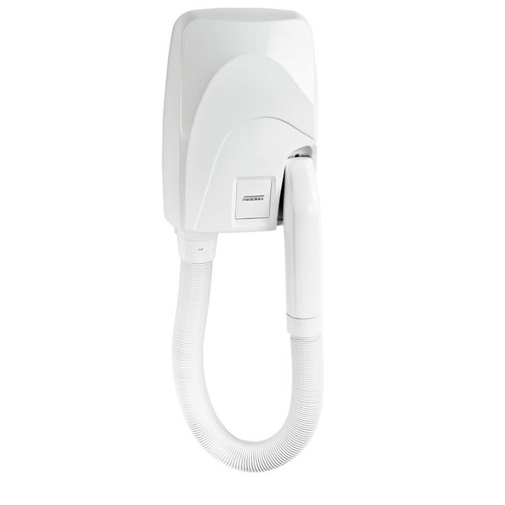 Wall-mounted automatic hairdryer with extendable tube in white colour Mediclinics