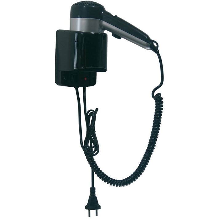 Individual wall-mounted hair dryer made of ABS plastic in black colour Mediclinics