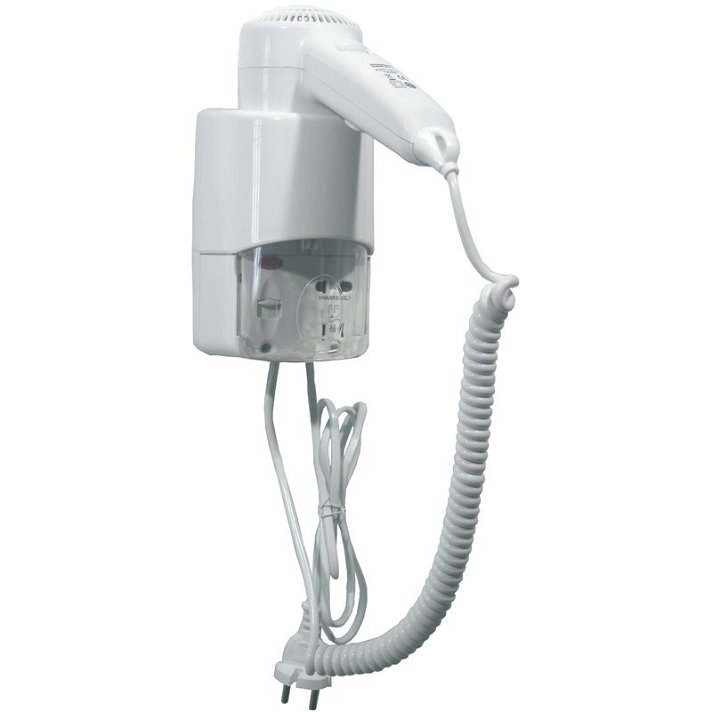 Individual-use hair dryer with plug made of ABS plastic in white colour Mediclinics