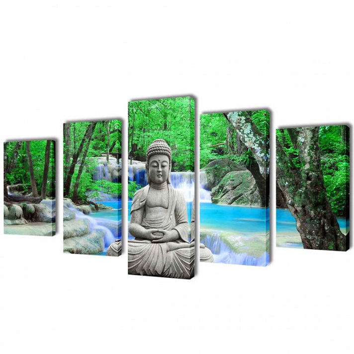 Conjunto decorativo de penduras de parede em lona com Buda impressão Vida XL