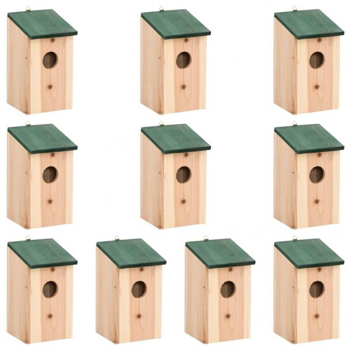 Pack de diez casas para pájaros fabricadas en madera maciza de abeto 12x22x12cm VidaXL