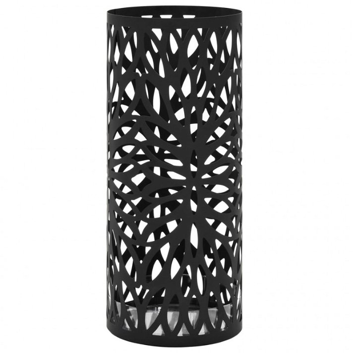 Paragüero con diseño de hojas fabricado en acero 20x48,5 cm de color negro VidaXL