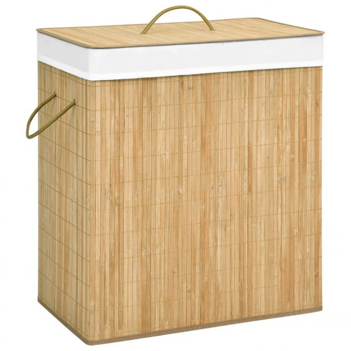 Cesto de la ropa sucia en forma rectangular fabricado en bambú con capacidad de 100 L VidaXL