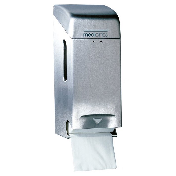 Dispensador de papel higiénico rolo duplo fabricado em aço com acabamento acetinado Mediclinics