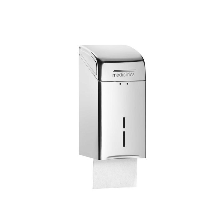 Dispenser per salviette igieniche realizzato in acciaio con finitura lucida Mediclinics