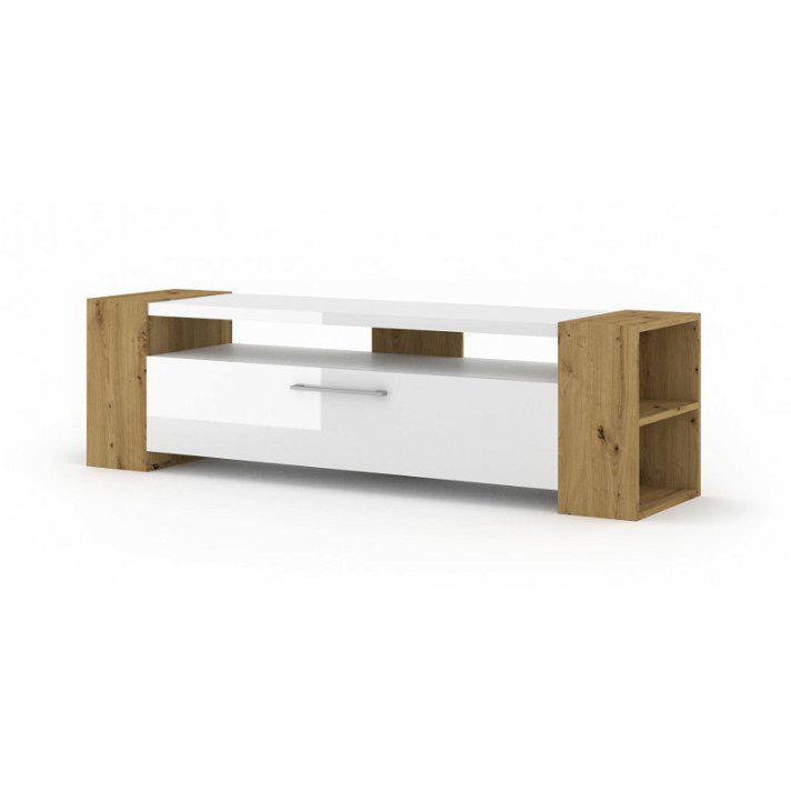 Mueble para televisión de color blanco brillante y roble fabricado en MDF y HDF Bim Furniture