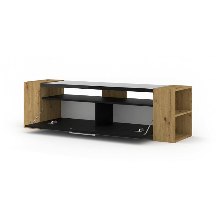 Mueble para televisión de color negro brillante y roble fabricado en MDF y HDF Bim Furniture