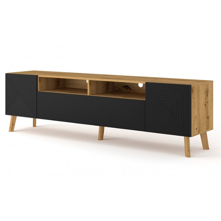 Mueble para televisión de color roble y negro mate fabricado en MDF y ABS Bim Furniture