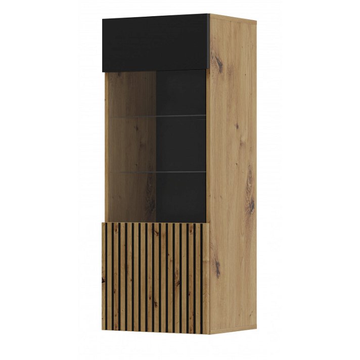 Vitrina moderna con marcos color roble natural y color negro mate Auris Bim Furniture