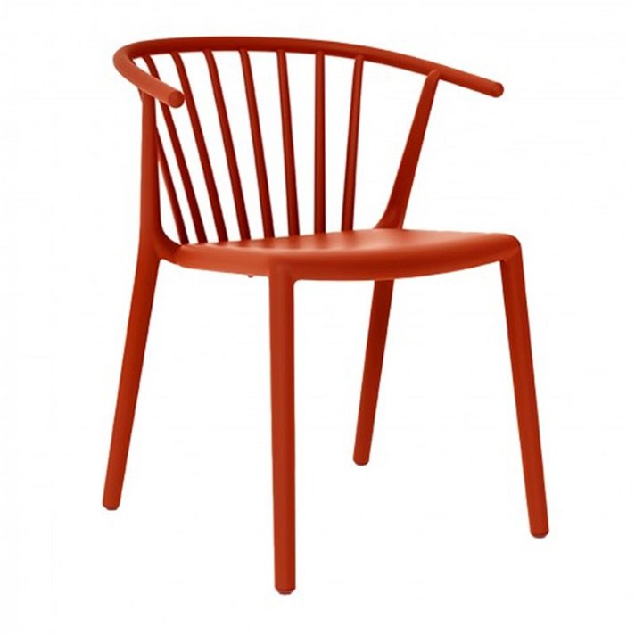 Pack de sillas apilables con brazos elaboradas en fibra de vidrio color rojo Woody Resol