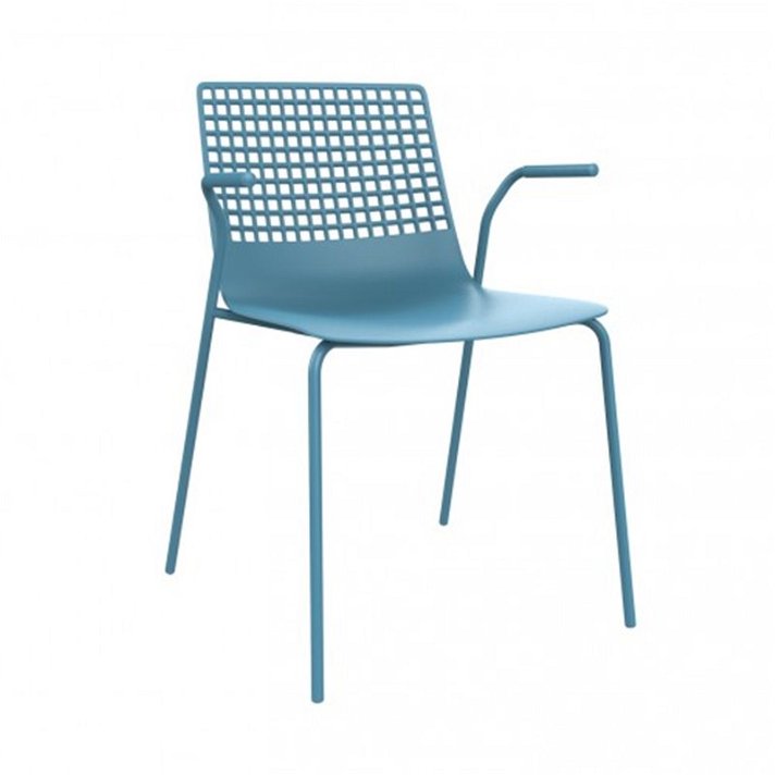 Pack de sillas para interior con apoyabrazos elaboradas en polipropileno y acero color azul retro Wire Resol