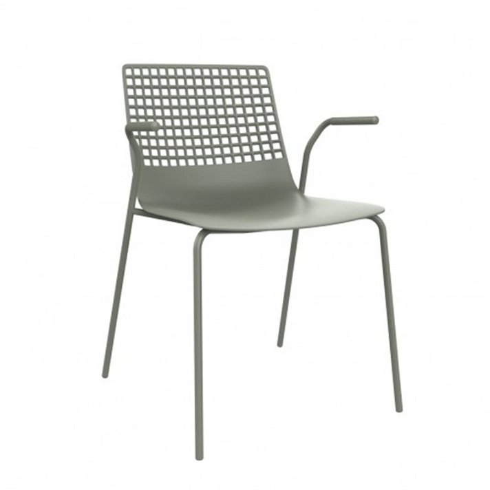 Pack de sillas con apoyabrazos elaboradas con estructura de acero gris verdoso Wire Resol