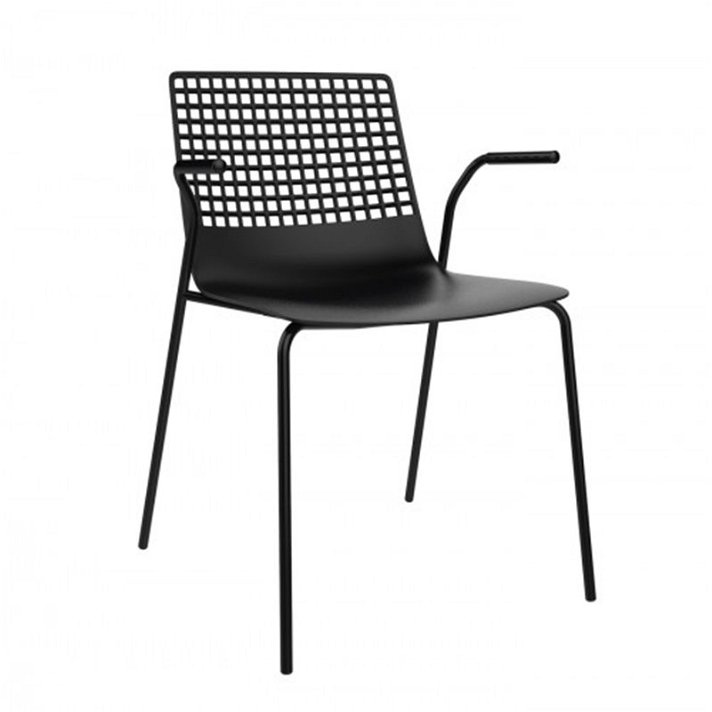 Pack de sillas para interior con apoyabrazos elaboradas en polipropileno y acero color negro Wire Resol