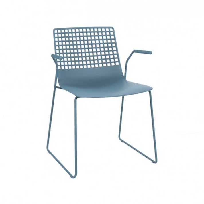 Pack de sillas para interior con pie patín y apoyabrazos en acabado color azul Wire Resol
