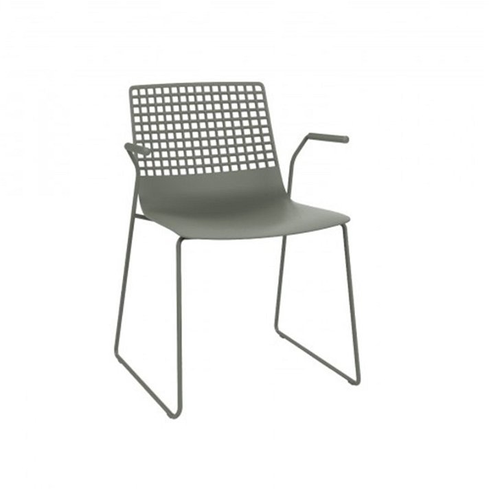 Pack de sillas para interior con pie patín y apoyabrazos en acabado color gris Wire Resol