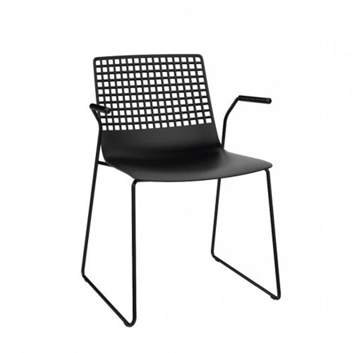 Pack de sillas para interior con pie patín y apoyabrazos en acabado color negro Wire Resol