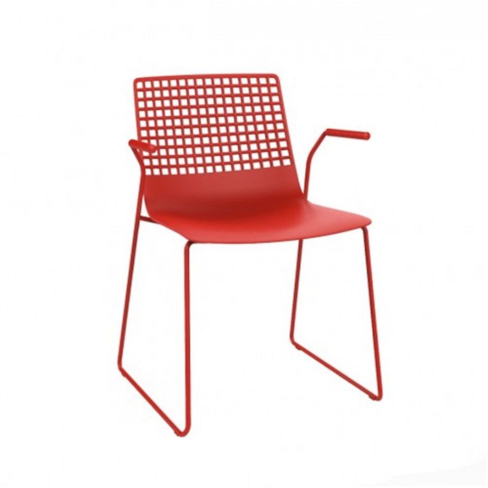 Pack de sillas pie patín con reposabrazos fabricadas con polipropileno en color rojo Wire Resol