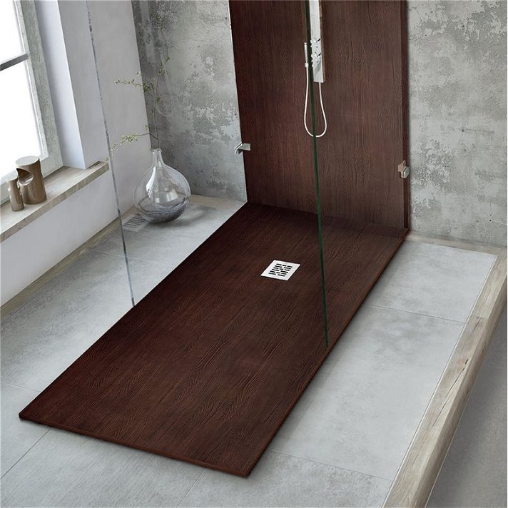 Plato de ducha fabricado en resina con textura de madera antideslizante Nudespol