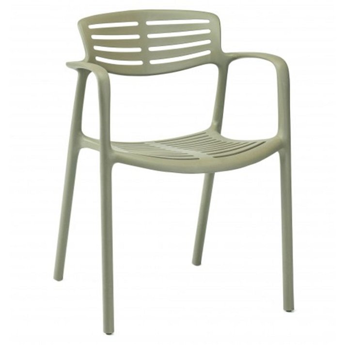 Conjunto de cadeiras fabricadas com fibra de vidro e braços com acabamento cinzento esverdeado Toledo Aire Resol