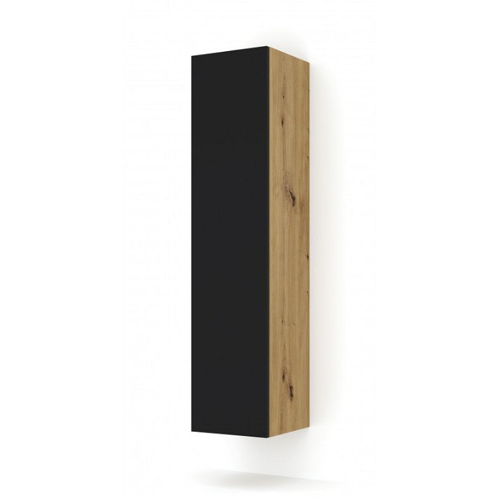Étagère suspendue fabriquée en MDF de couleur chêne naturel et façade en noir mat 150 cm Duo de Bim Furniture