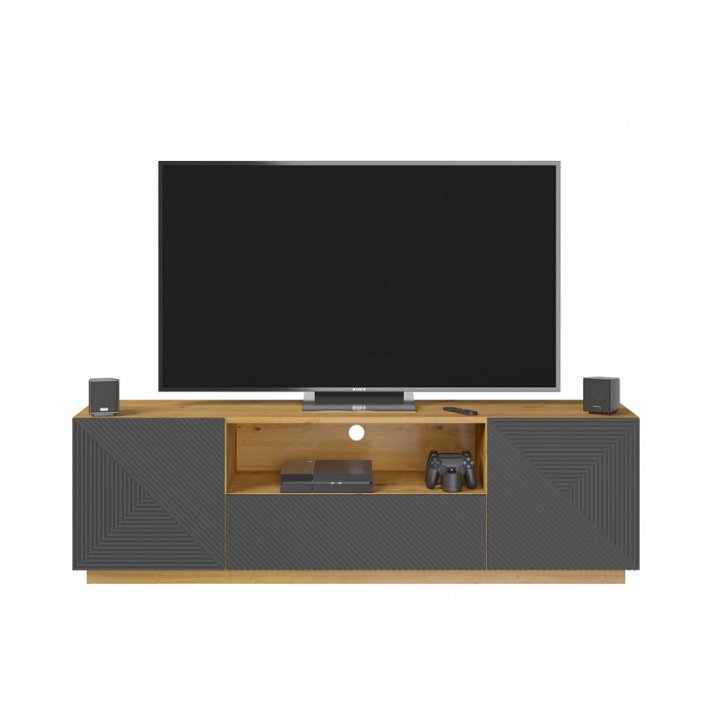 Mueble para televisión estilo moderno de color gris y roble fabricado en MDF y PVC Bim Furniture