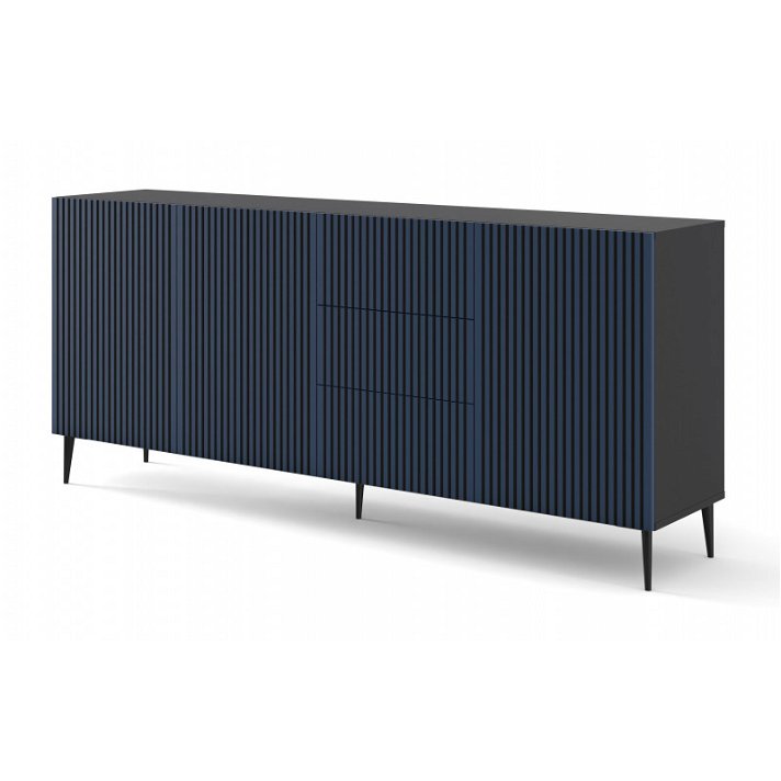 Commode de 200 x 89 x 42 cm avec 3 tiroirs et 3 portes en MDF bleu marine Ravenna Bim Furniture