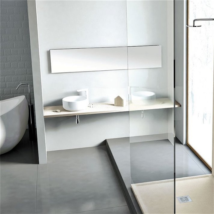 Plan de toilette sans tablier fabriqué en résine avec textures et couleurs personnalisables Nudespol