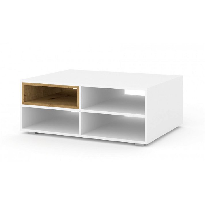 Mesa de centro diseño elegante roble y blanco mate fabricada en HDF y ABS Bim Furniture