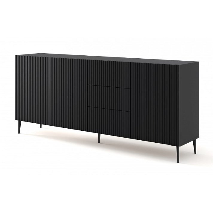 Buffet de 200 x 89 x 42 cm avec 3 tiroirs et 3 portes en MDF noir et noir mat Ravenna Bim Furniture