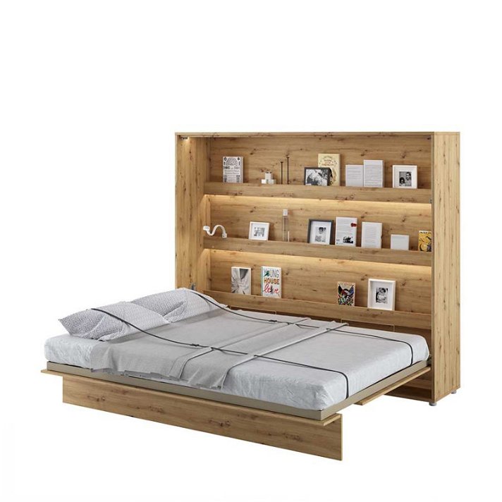 Cama horizontal plegable disponible en 160 cm de color roble artesano Bim Furniture