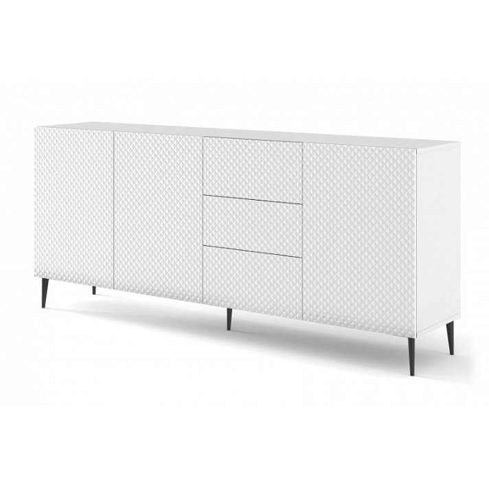 Commode 200 x 89 x 42 cm avec 3 tiroirs et 3 portes en MDF blanc avec finition type diamantée Ravenna Bim Furniture
