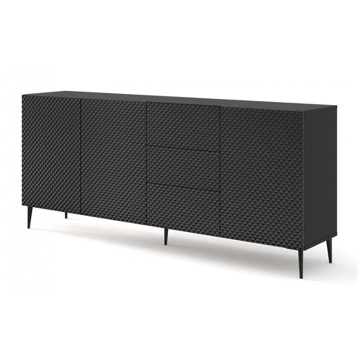 Commode de 200 x 89 x 42 cm avec 3 tiroirs et 3 portes en MDF noir avec finition diamantée Ravenna Bim Furniture