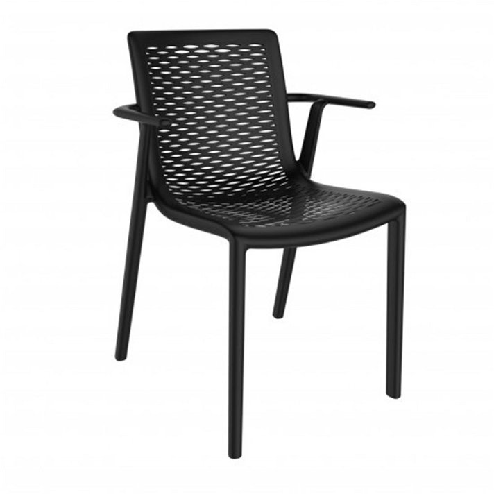 Pack sillas apilables aptas para exterior con reposabrazos y acabado en color negro Netkat Resol