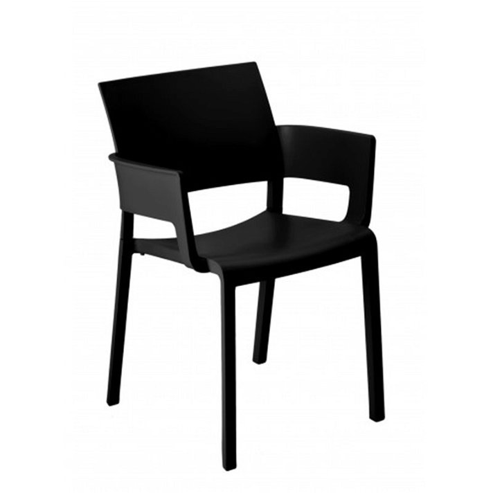 Conjunto de cadeiras com apoio de braços e proteção UV fabricadas em polipropileno de cor preta Fiona Resol