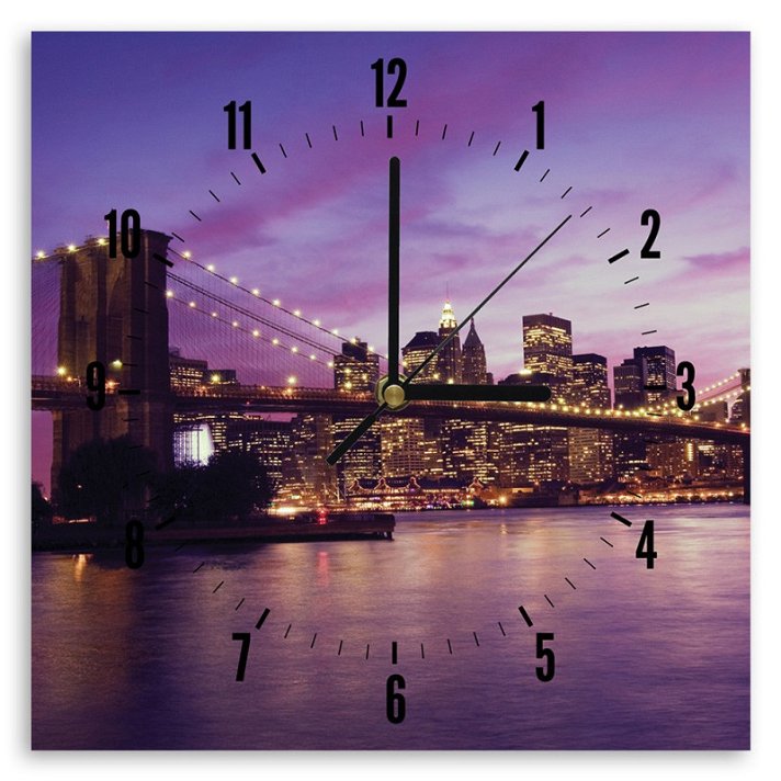 Reloj cuadrado de pared impreso en papel con marco de HDF Nueva York al atardecer Feeby