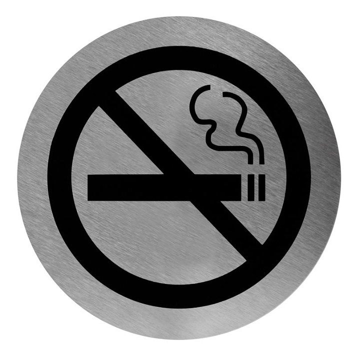 Señal prohibido fumar fabricada en acero con acabado satinado y color negro Mediclinics