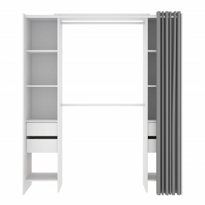 Mueble vestidor con dos laterales con estantes y cuatro cajones acabado blanco Suit Dekit