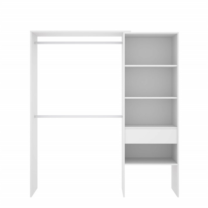 Mueble vestidor adaptable con barras de colgar y espacio de almacenamiento acabado blanco Suit Dekit