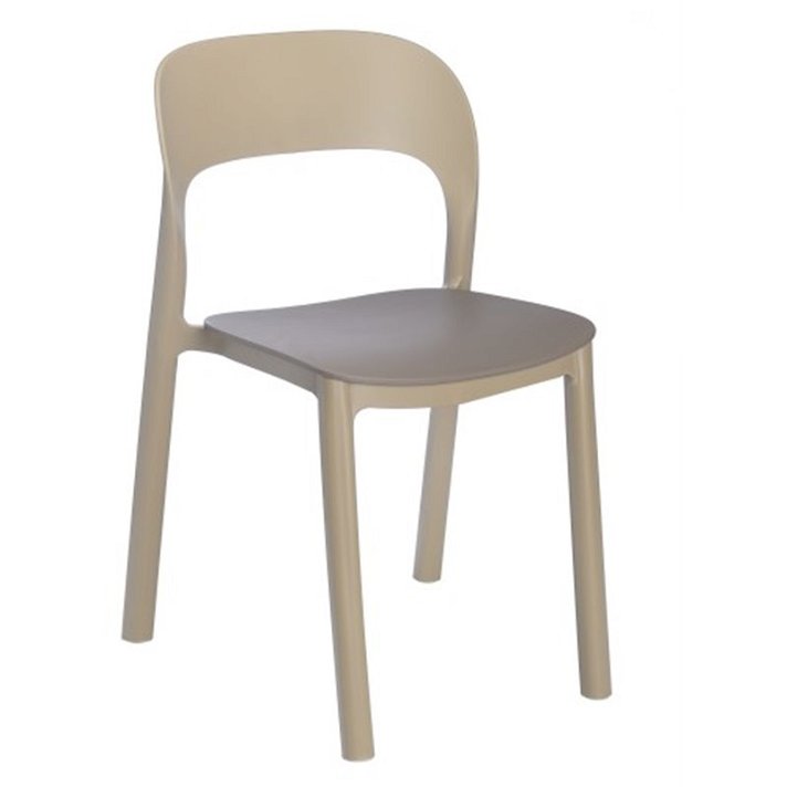 Pack de sillas hechas en polipropileno con un acabado en color arena y chocolate Ona Garbar