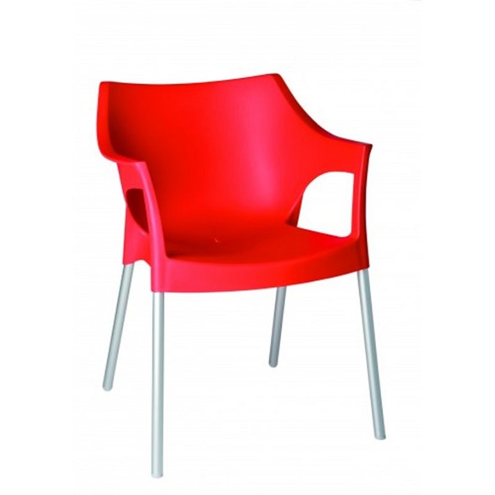 Lot de chaises avec accoudoirs de 60 cm en polypropylène et aluminium avec finition de couleur rouge Pole Garbar