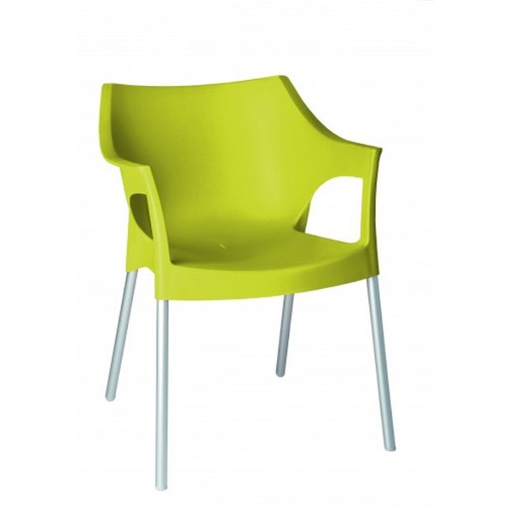 Lot de chaises avec accoudoirs de 60 cm en polypropylène et aluminium avec finition de couleur vert citron Pole Garbar