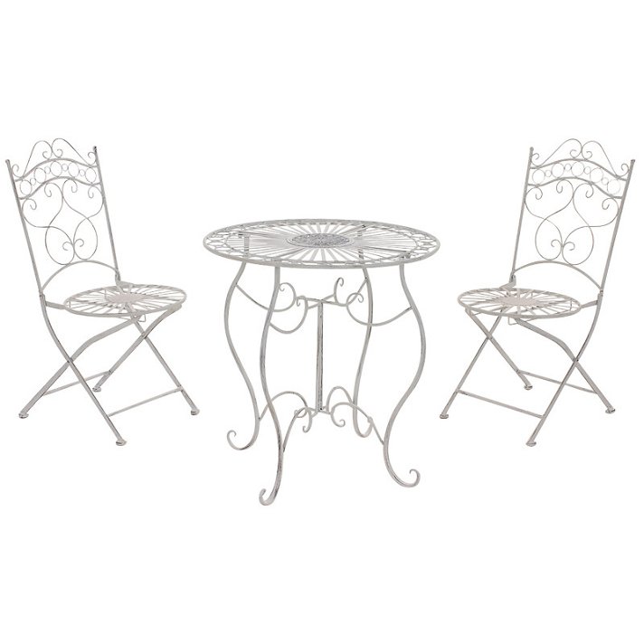 Ensemble de 2 chaises et 1 table pour l'extérieur fabriquées en fer blanc ancien Indra CLP