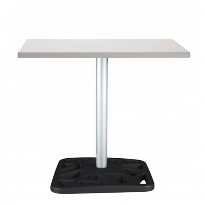 Table carrée fabriquée avec un pied central en aluminium et un plateau en werzalit Net Resol