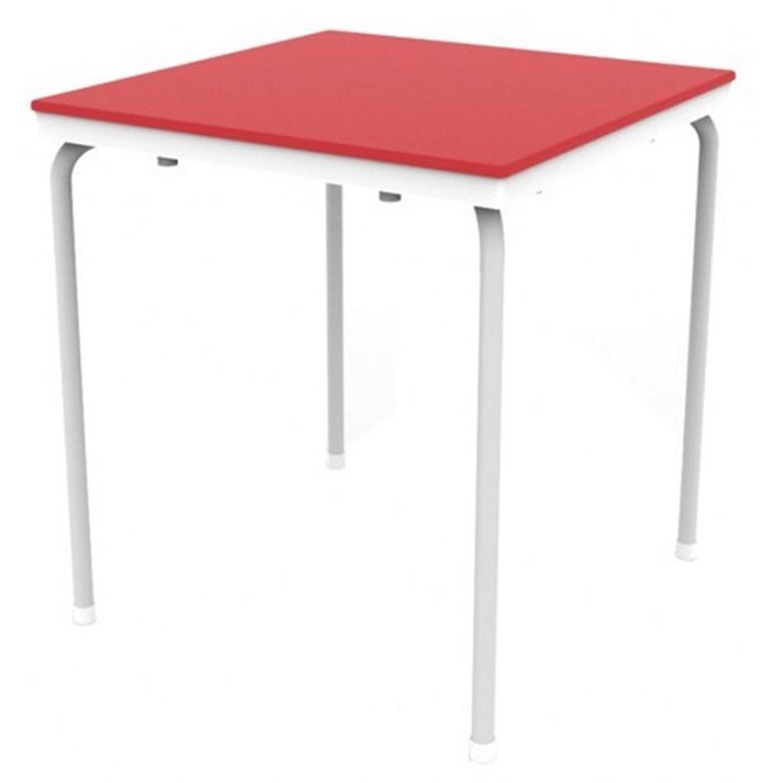Mesa quadrada fabricada em aço e polipropileno de cores vermelha e branca Point Resol