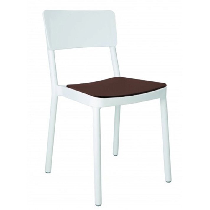 Pack de 4 sillas blancas elaboradas con polipropileno y asiento tapizado color chocolate Lisboa Resol