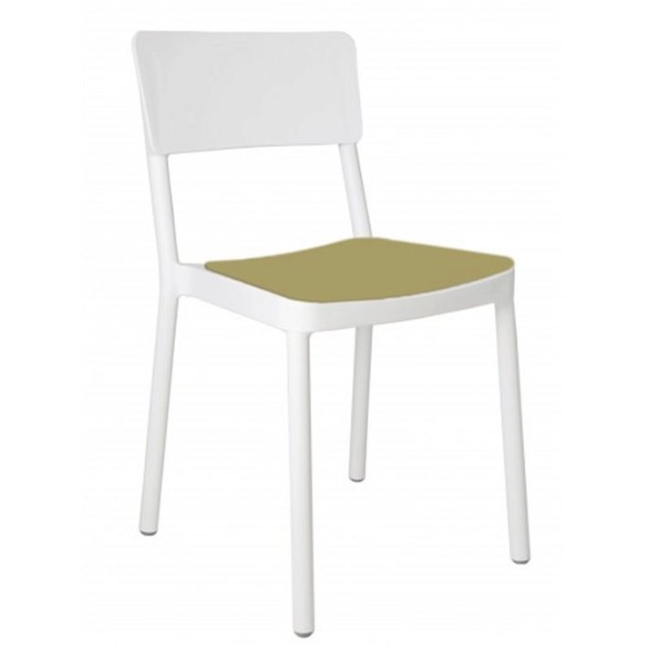Pack de 4 sillas blancas elaboradas con polipropileno y asiento tapizado color verde nilo Lisboa Resol